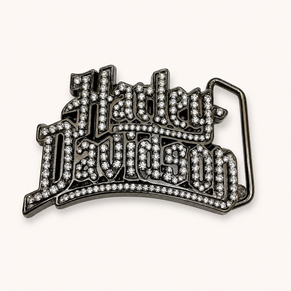Vintage Y2K Harley Davidson Womens Belt Buckle Rhinestone Bling‎ Gunmetal Moto